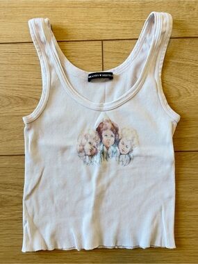 Brandy Melville Cream Ribbed Tank with Vintage Girl Trio Graphic